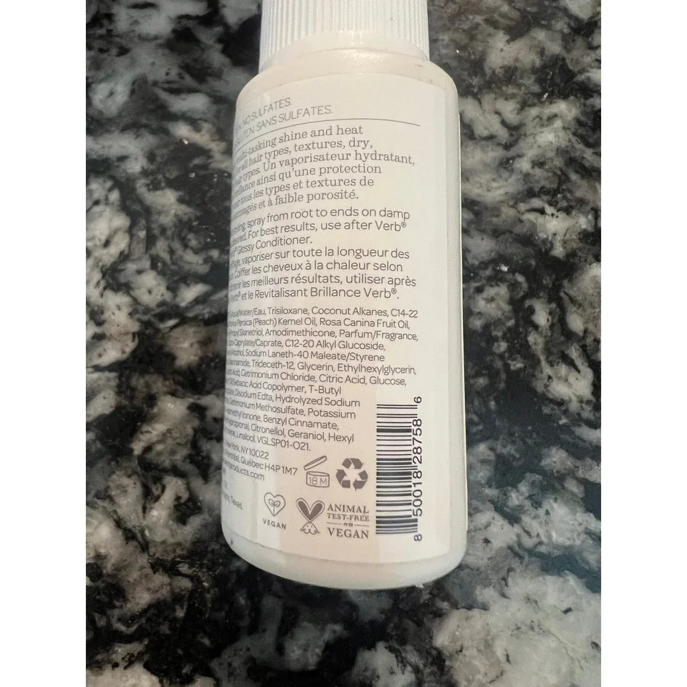 Verb Glossy Shine Spray with Heat Protection Extra Hydration Travel Size 1oz